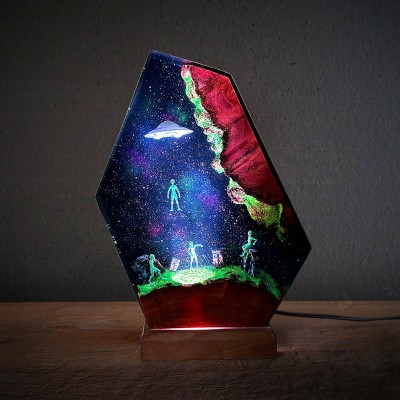 Space Aliens Galaxy Resin Wood Lamp Housewarming Christmas Gifts