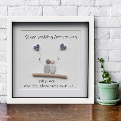 Personalised Pebble Art Picture Name Frame Sign For Couple Wedding Anniversary Valentine's Day