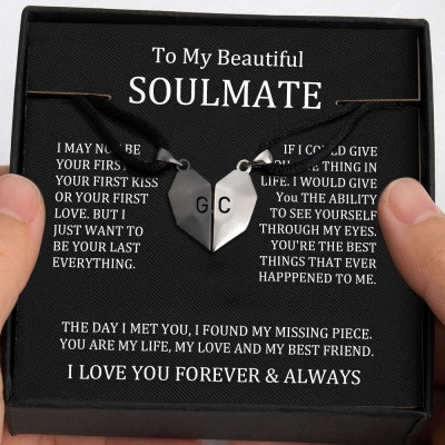 To My Soulmate 2 Pieces Personalised Magnetic Heart-Shaped Necklace For Valentine's Day Anniversary