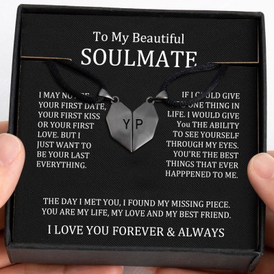 To My Soulmate 2 Pieces Personalised Magnetic Heart-Shaped Necklace For Valentine's Day
