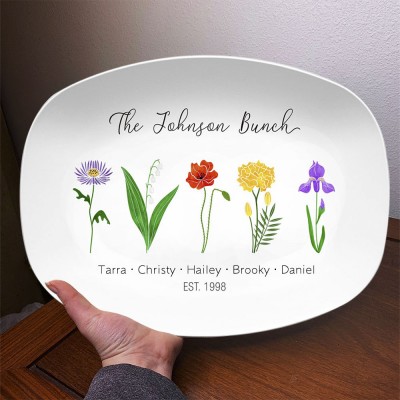 Personalised Birth Month Flower Platter With Names For Mum Family Grandma