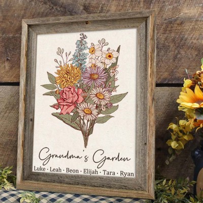Custom Grandma's Garden Birth Flower Family Bouquet Art Wood Sign For Mum Grandma Christmas Gift Ideas