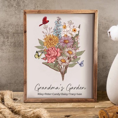 Custom Grandma's Garden Birth Flower Bouquet Art Wood Sign For Mum Grandma Christmas Gift Ideas