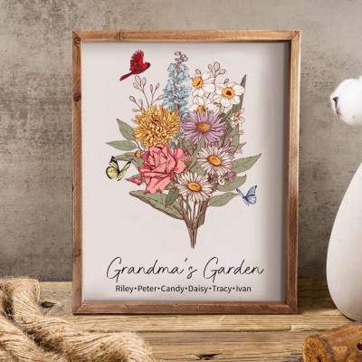 Custom Grandma's Garden Birth Flower Bouquet Art Wood Sign For Mom Grandma Christmas Gift Ideas