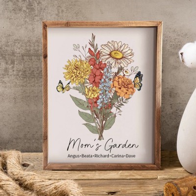 Custom Mum's Garden Birth Flower Bouquet Art Wood Sign For Mum Grandma Christmas Gift Ideas