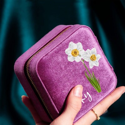 Personalised Birth Flower Jewelry Travel Box Bridesmaid Gift Case With Name