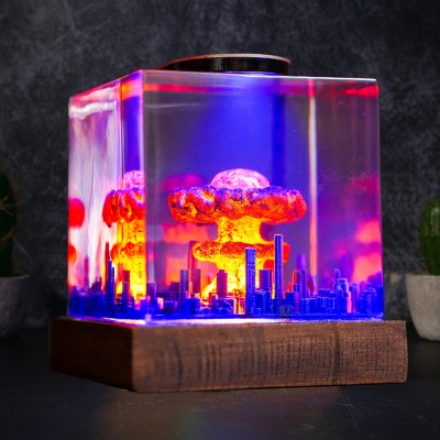 Explosion Bomb Mushroom Cloud Epoxy Resin Wood Lamp Gifts For Christmas
