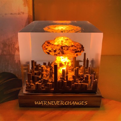 Atomic Bomb Mushroom Cloud Epoxy Resin Wood Lamp Gifts For Peace Lovers