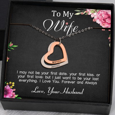 To My Wife Personalised Heart Necklaces With Name For Her Valentine's Day