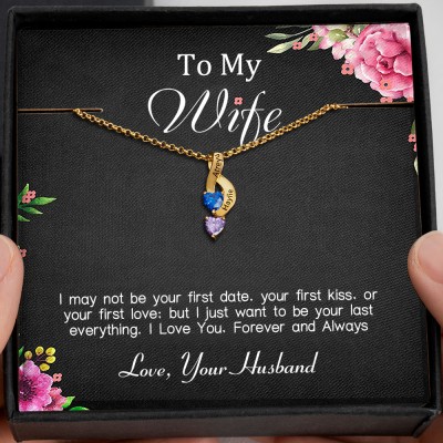 To My Wife Birthstone Necklace With Personalised Name For Her Anniversary Valentine's Day