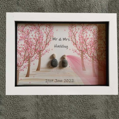 Personalised Pebble Art Picture Frame For Couple Wedding Anniversary Valentine's Day