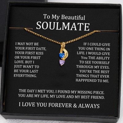 To My Soulmate Birthstone Necklace With Personalised Name For Valentine's Day