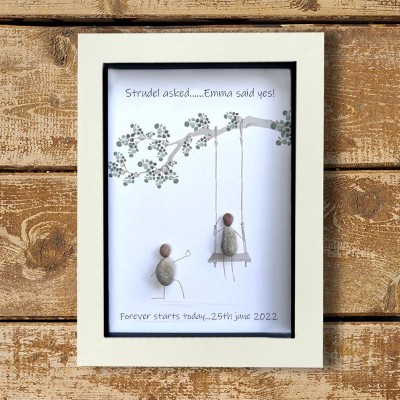 Personalised Pebble Art Picture Frame For Couple Wedding Anniversary Valentine's Day