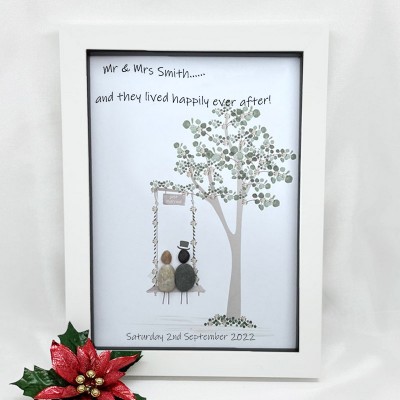 Personalised Pebble Art Picture Frame For Couple Wedding Anniversary Valentine's Day