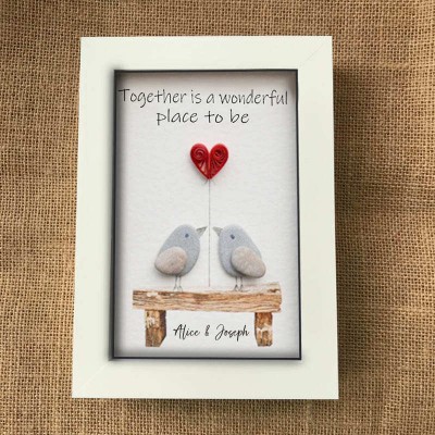 Personalised Pebble Art Picture Name Frame For Couple Wedding Anniversary Valentine's Day