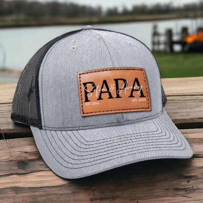 Personalised PAPA Patch Hat with Custom Kids Names and Date For Gift Ideas