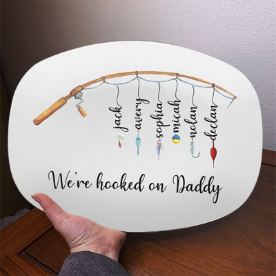 Personalised We're Hooked On Daddy Platter With Kids Name For Father's Day