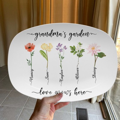 Grandma's Garden Plate Personalised Birth Month Flower Platter With Name For Mother's Christmas Day