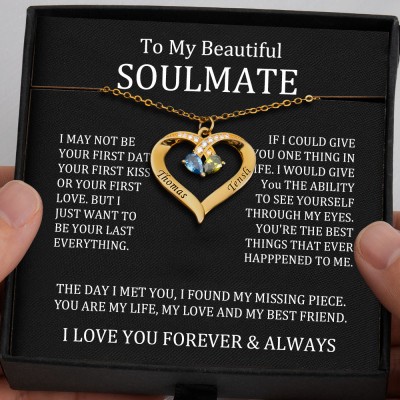 To My Soulmate Gift Ideas Personalised Heart Necklace With Names For Valentine's Day