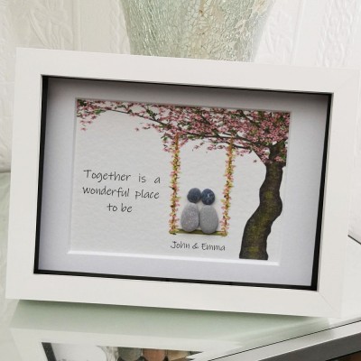Personalised Pebble Art Picture Name Frame For Couple Wedding Anniversary Valentine's Day