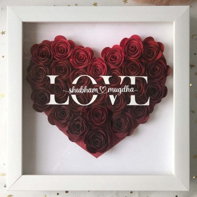 Personalised Flower Shadow Box With Name For Wedding Anniversary Valentine's Day