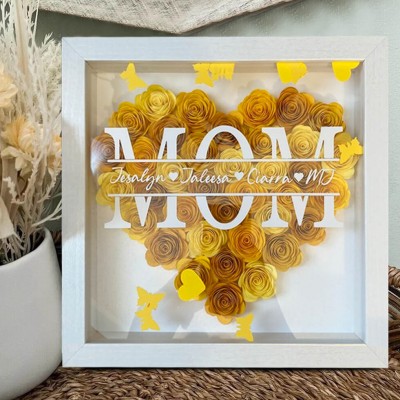 Personalised Mum Flower Shadow Box With Kids Name For Mother's Day