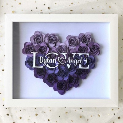 Personalised Flower Shadow Box With Name For Wedding Anniversary Valentine's Day