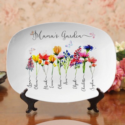 Personalised Mama's Garden Platter With Kids Name and Birth Month Flower For Mother's Day