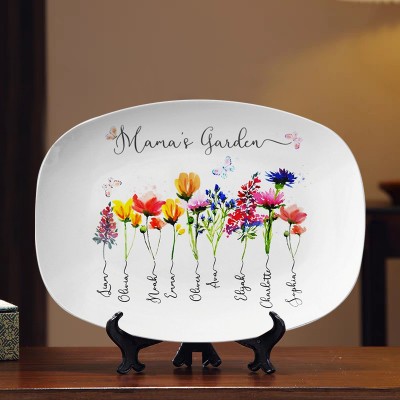 Personalised Mama's Garden Platter With Kids Name and Birth Month Flower For Mother's Day