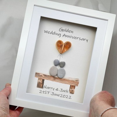 Personalised Pebble Art Picture Name Frame For Couple Wedding Anniversary Valentine's Day