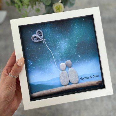 Personalised Pebble Art Picture Name Frame For Couple Wedding Anniversary Valentine's Day
