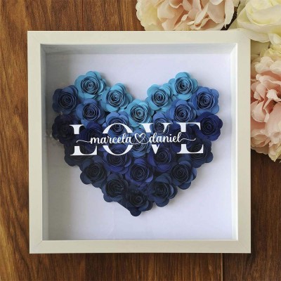 Personalised Flower Shadow Box With Name For Wedding Anniversary Valentine's Day