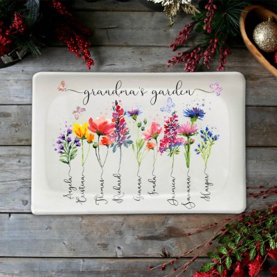 Custom Birth Flower Tray With Name For Mum Grandma Mother's Day Christmas Gift Ideas