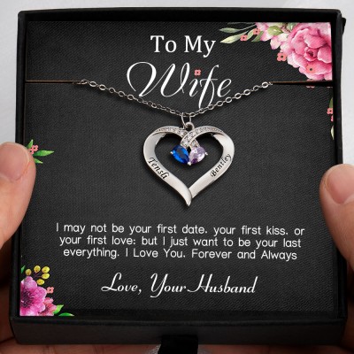 To My Wife Gift Ideas From Husband Personalised Heart Necklace With Her and Him Name For Valentine's Day