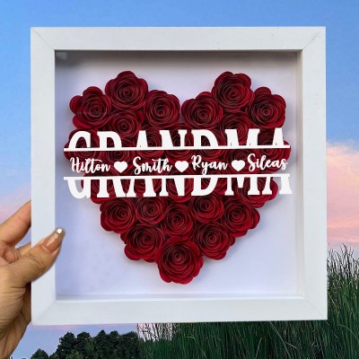 Personalised Grandma Flower Shadow Box With Grandkids Name For Mother's Day Birthday Christmas