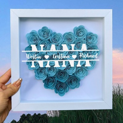 Personalised Nana Flower Shadow Box With Grandkids Name For Mother's Day Birthday Christmas