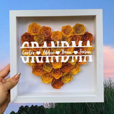 Personalised Grandma Flower Shadow Box With Grandkids Name For Mother's Day Birthday Christmas