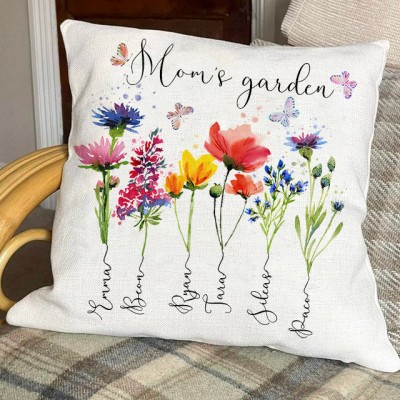 Personalised Birth Flower Pillow With Kids Name For Mother's Christmas Day