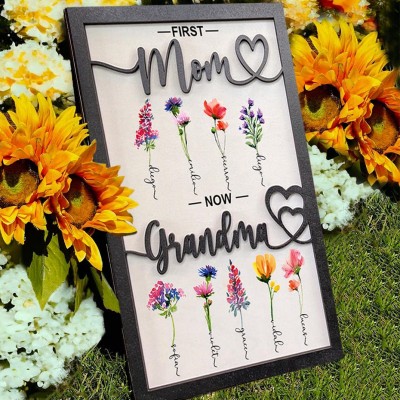 Custom Birth Flower Wood Sign Home Decor For Mum Grandma Christmas Day Gift Ideas