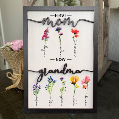 Custom Birth Flower Wood Sign Home Decor For Mum Grandma Christmas Day Gift Ideas