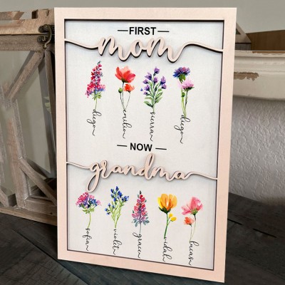 Custom Birth Flower Wood Sign Home Decor For Mum Grandma Christmas Day Gift Ideas