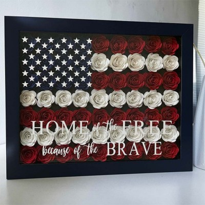 Personalised Flower Shadow Box American Flag 4th of July Home Decoration