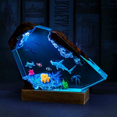 Hammerhead Shark and Octopus Resin Wood Lamp Handmade Gifts For Christmas