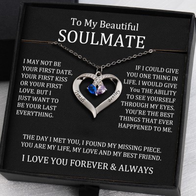 To My Soulmate Gift Ideas Personalised Heart Necklace With Names For Valentine's Day
