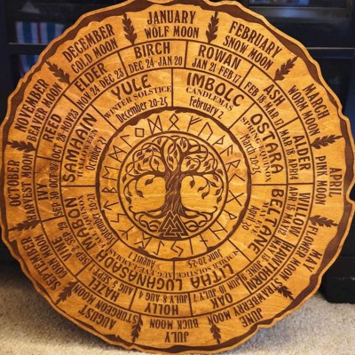 Wheel Of The Year Tree of Life Wooden Calendar Sign