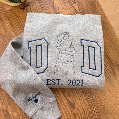 Personalised Embroidered Dad Photo Portrait Sweatshirt For Father's Day Birthday Gift for Dad