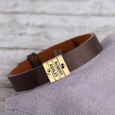 Personalised Men's Leather Bracelet With Beads Gift For Husband Boyfriend Valentine's Day
