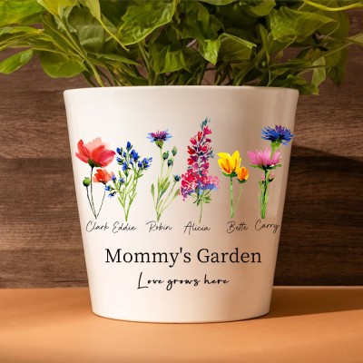Personalised Birth Flower Outdoor Flower Pot With Kids Name For Mom Grandma Christmas Gift