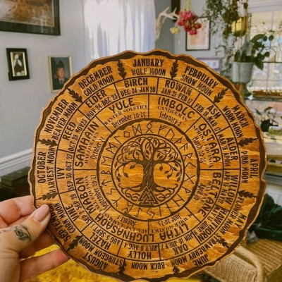 Wheel Of The Year Tree of Life Wooden Calendar Sign