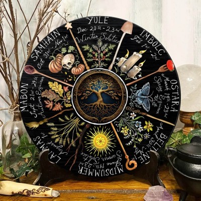 Wheel Of The Year Moon Phases Wooden Calendar Sign